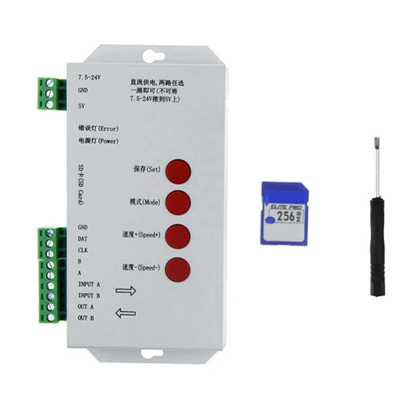 4X RGB LED Kontrolieris T1000S SD Kartes 2048Pixels Kontrolieris WS2801 WS2811 WS2812B SK6812 LPD6803 DC5-24V