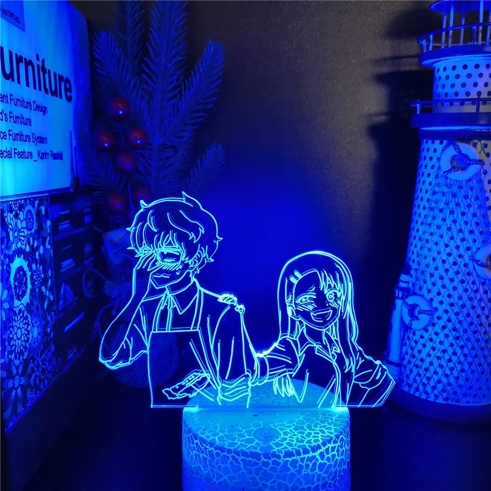 Nav Rotaļlieta ar Mani Garām Nagatoro Kauslis Senpai 3D Lampas Anime Led Nakts Gaisma Bērniem Guļamistaba Dekori Galda Lampa Manga Lamparas Dāvanu
