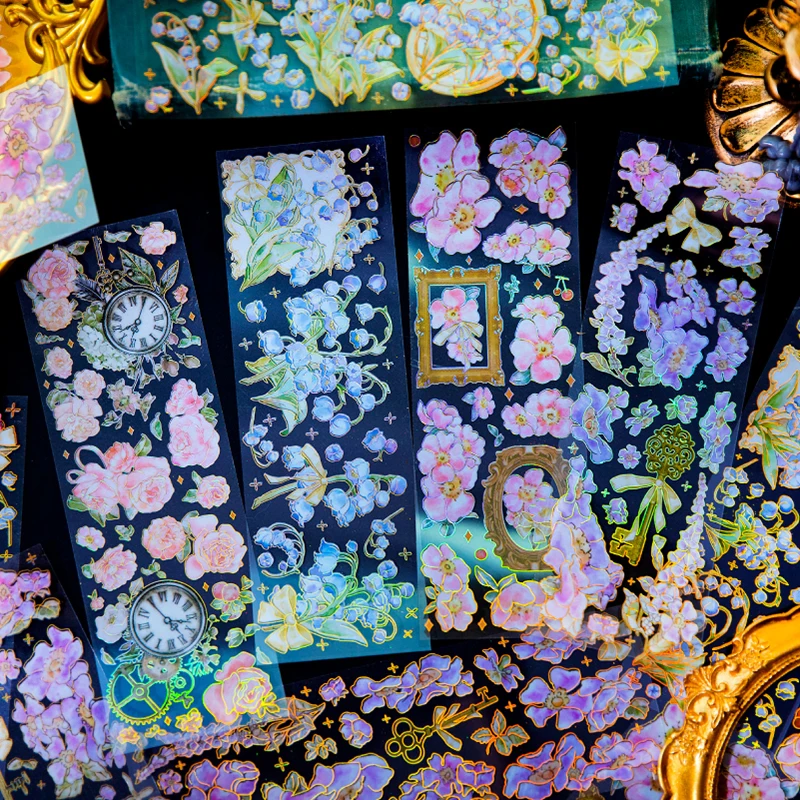 3 Gab. PET trīsdimensiju karstspiedes uzlīmes mākslas radošā ziedu puses telts materiāls ielīmēts vairāki stili, 4 stili