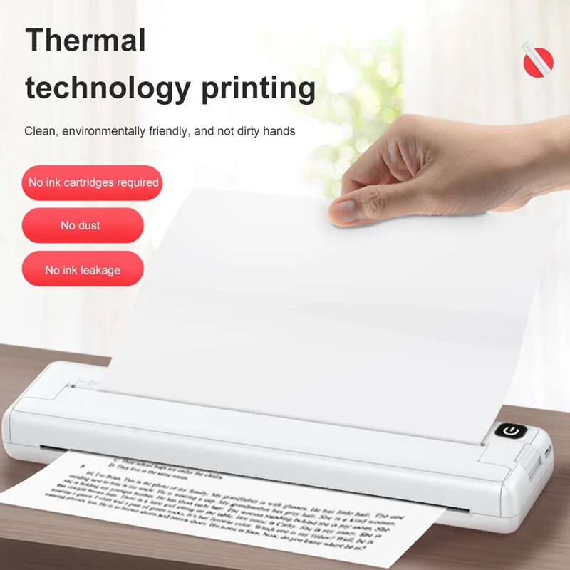 Bezvadu A4 Thermal Printer Inkless Kabatas Dokumentu Foto Printeris, Bluetooth Ceļojumu Printeris Piemērots Mājas