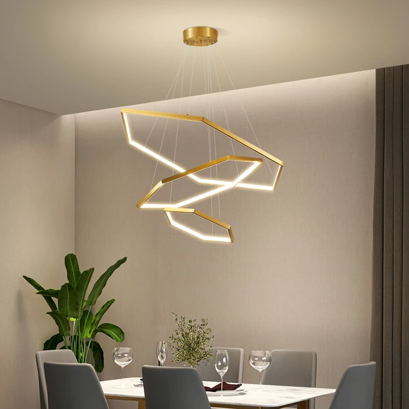 PLLY Mūsdienu Misiņa Kulons Lampas LED 3 Krāsas Gredzens dekors Gaismas Radošās Dizaina Dekori Mājās Dzīvo Ēdamistaba