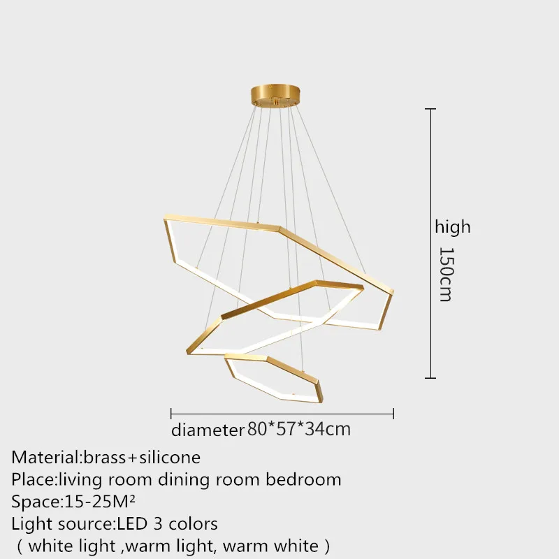 PLLY Mūsdienu Misiņa Kulons Lampas LED 3 Krāsas Gredzens dekors Gaismas Radošās Dizaina Dekori Mājās Dzīvo Ēdamistaba