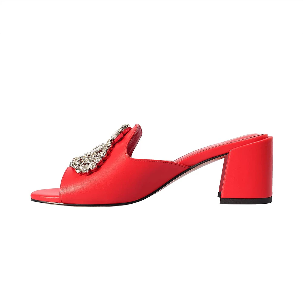 Sarkani Papēži Čības Sieviešu Itālijas Luksusa Zīmola Dizaineru Modes Gadījuma Rhinestone Atvērtu Purngalu Dāmas Slaidi Ērtas Sandales
