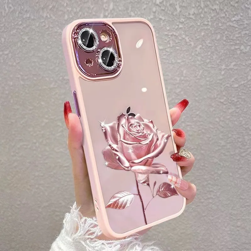 Dzirkstošais Rožu Piemērots iPhone 14Pro Max 11 12 13Plus Telefonu Gadījumā ar Dzirkstošo Pulveris Objektīvs Filmu Skrāpējumiem Aizsargājošo Vāciņu