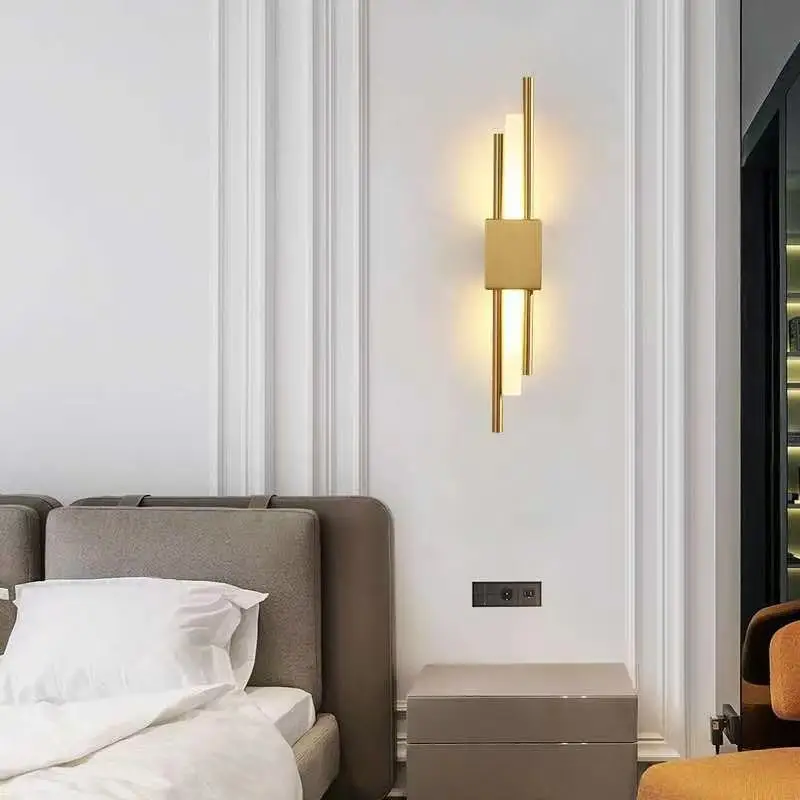 Simig apgaismojums jauno ziemeļu luxury art deco led zelta gultas pusi guļamistaba sconce mūsdienu caurules dzīvojamās istabas sienas lampas dzelzs+marmora