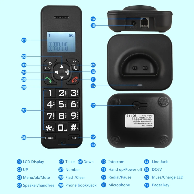 D1102B Desk Phone ar Zvanītāja Displeja Bezvadu un Kabeļu Darbvirsmas Telefonu, Viesnīcām, Birojiem un Mājām Multi Valodas