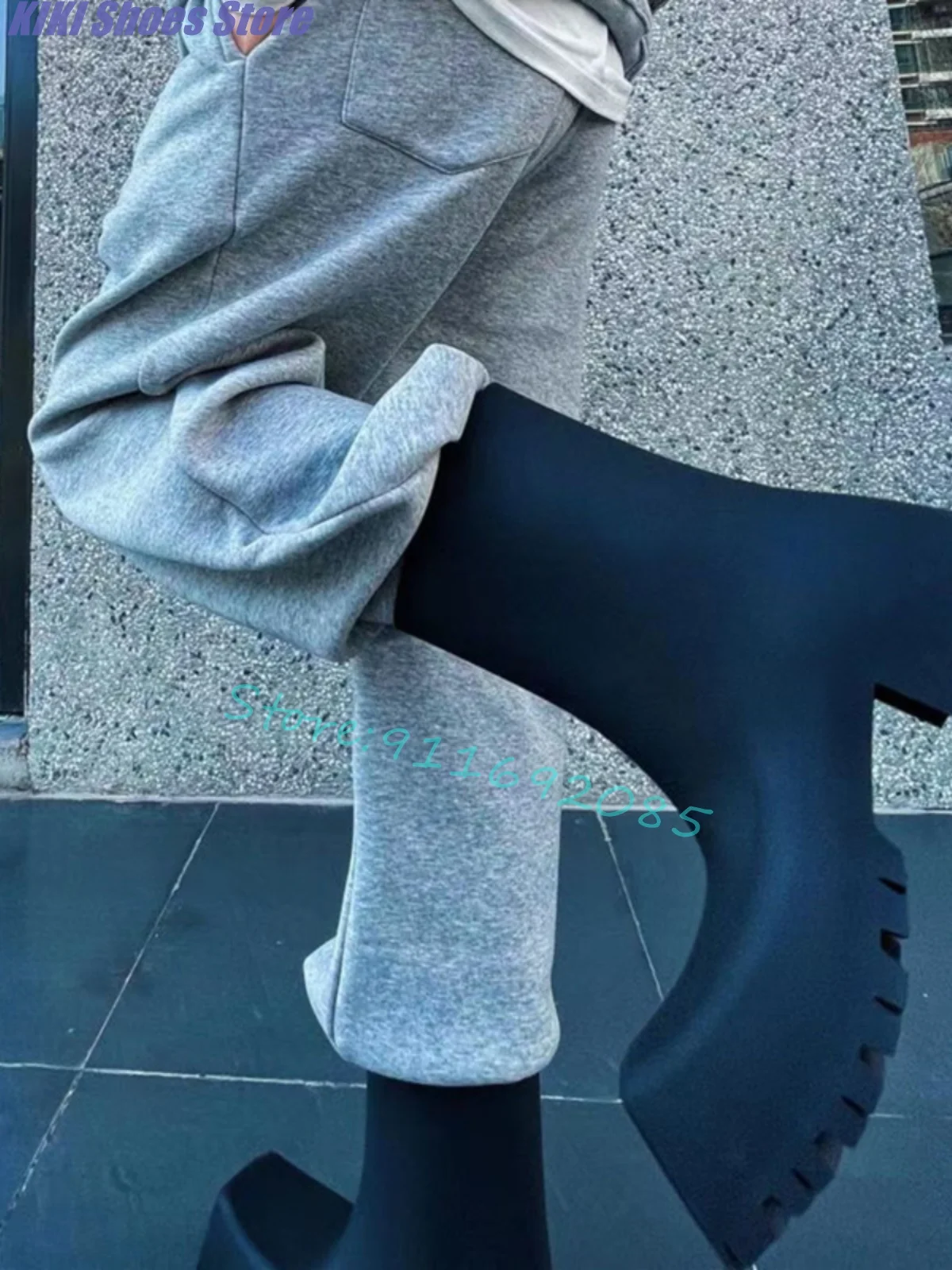 Jauns moderns kvadrātveida kājām bieza-soled lietus zābaki, anti-slīdēšanas ūdensnecaurlaidīgi apģērbi Britu stilu vīriešu un sieviešu pāris kurpes